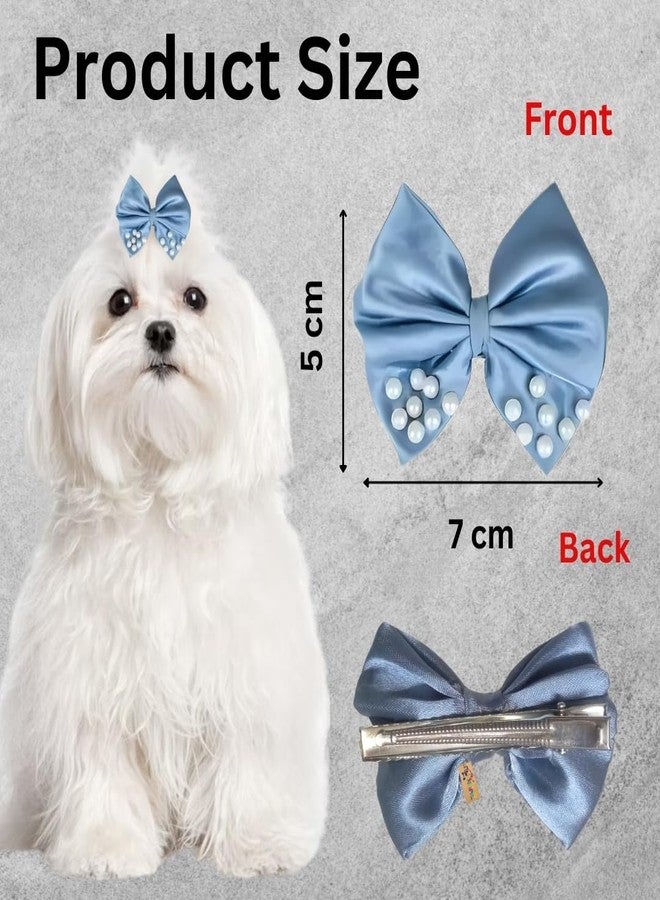 Western Era Dog Bow Hair Clip with Pearls | Stylish Pet Accessory | Small, Medium & Large Dogs | Ideal for Grooming, Photoshoots Fashionable & Durable Design for Pets (Pastel Blue) - Image 4
